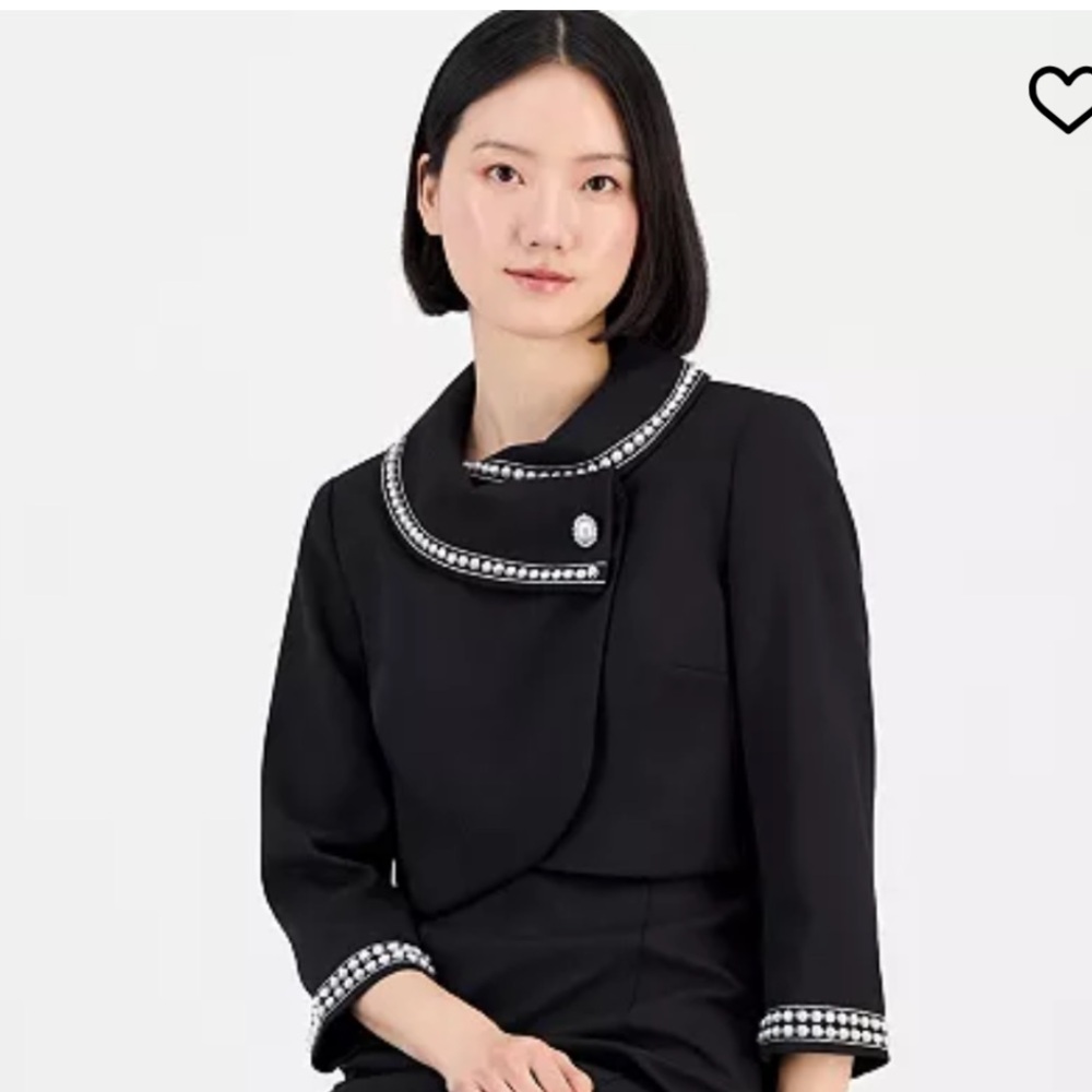 Tahari ASL Black Jackie Kennedy Blazer with gold over collar and pearl detail